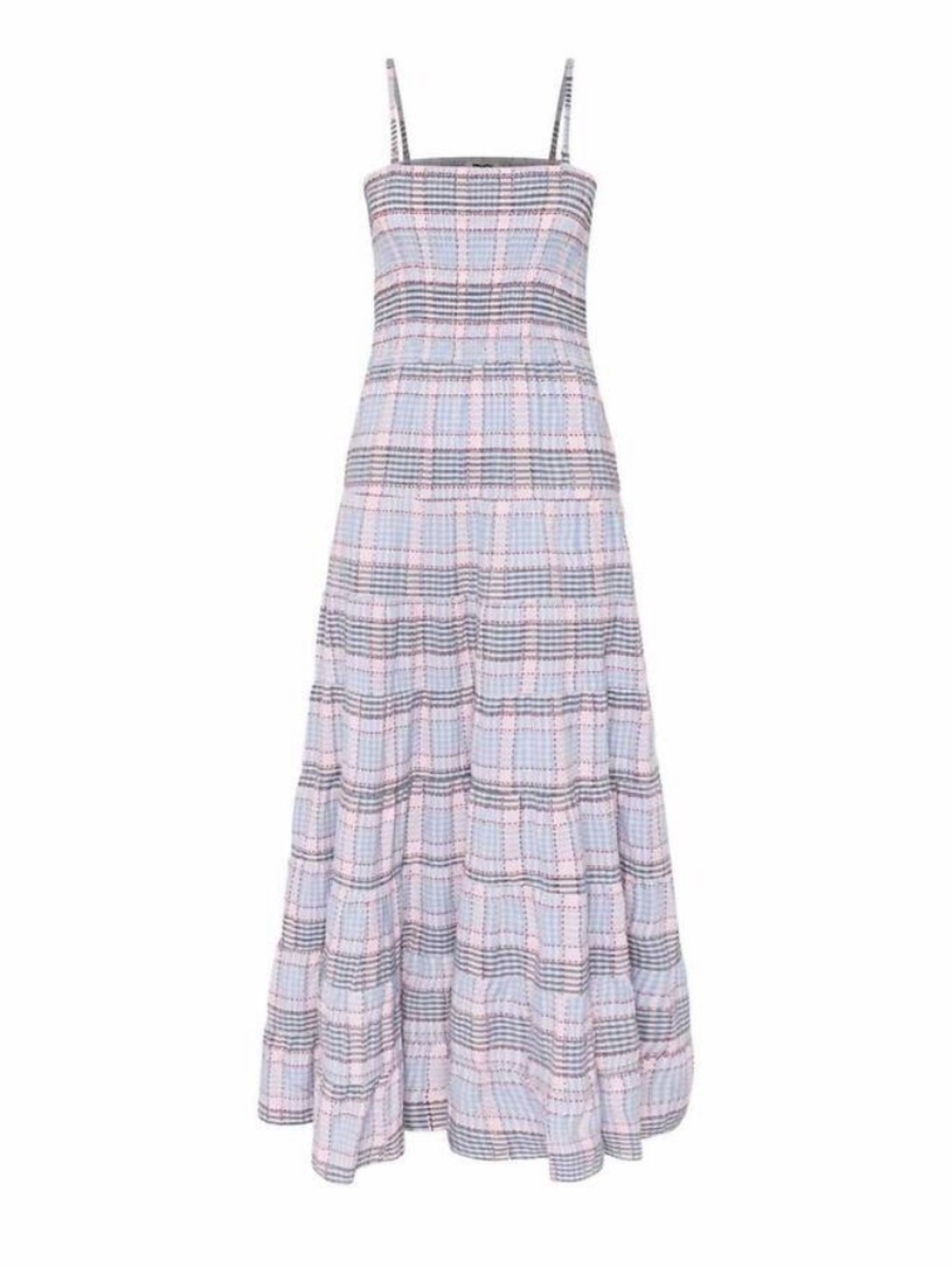 FRNCH Pastel Plaid Maxi Dress in Light Blue and Pink